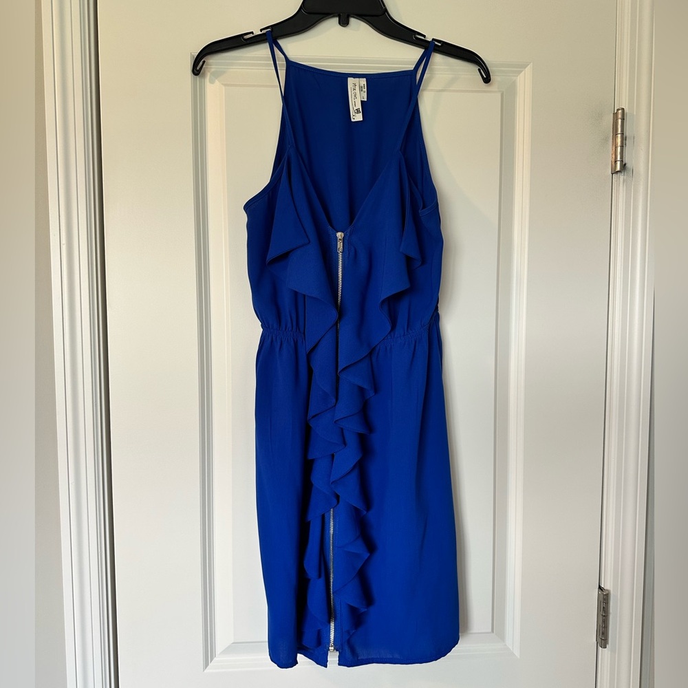 Blue ruffle dress with zipper down the front